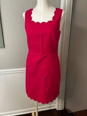 J. Crew Bright Fuchsia Scalloped Basket Weave Sheath Dress With Square Neckline
